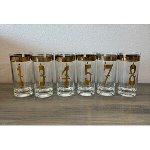 Partial set vintage "Drinks by the Numbers" highball glasses 1, 3, 4, 5, 7, 8